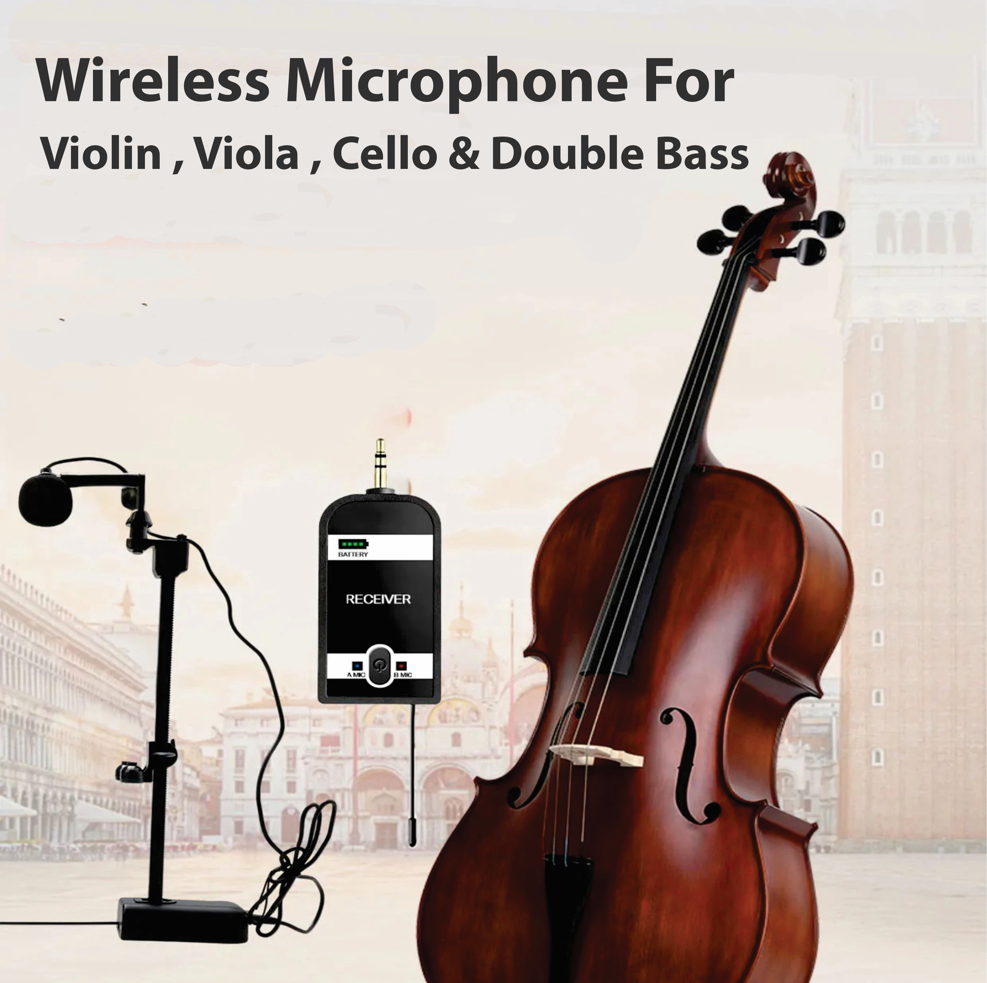 Wireless microphone for Violin, Cello, Viola, performance and instrument, plug and play